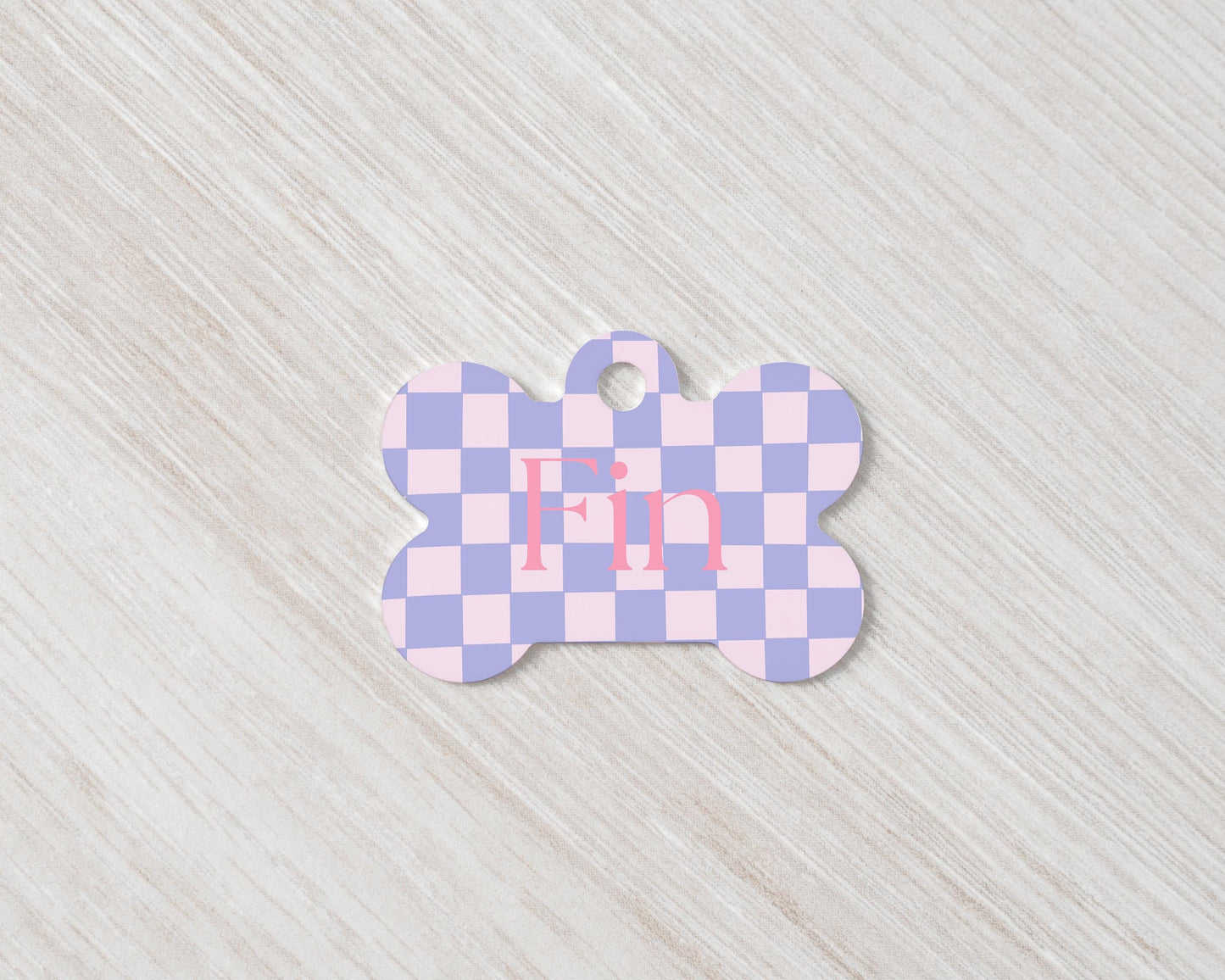 Custom Dog Tag | Pink Lilac Checkered Pet ID Tag | Personalized Dog Name Tag | Sausage Dog Accessory | Cute Pet Tag M