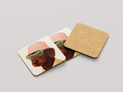 Ruwhaar Chocolate Teckel Onderzetters Set - Schattig Cadeau Hondenliefhebber - Quirky Hondenaccessoire