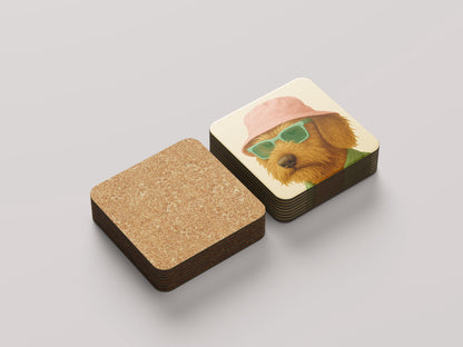 Hipster Teckel Onderzetters Set - Grappige Teckel Illustratie - Cadeau Teckelliefhebber