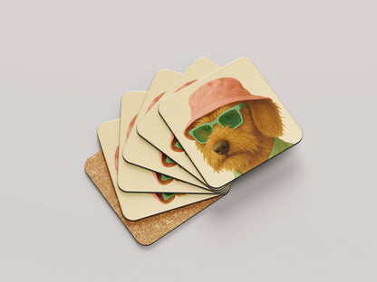 Hipster Teckel Onderzetters Set - Grappige Teckel Illustratie - Cadeau Teckelliefhebber