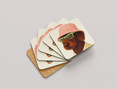 Ruwhaar Chocolate Teckel Onderzetters Set - Schattig Cadeau Hondenliefhebber - Quirky Hondenaccessoire