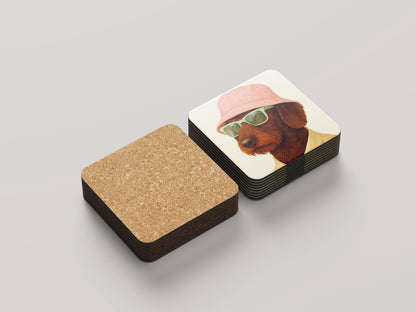 Ruwhaar Chocolate Teckel Onderzetters Set - Schattig Cadeau Hondenliefhebber - Quirky Hondenaccessoire