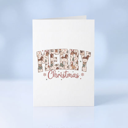 Kerstkaart Merry Christmas met hondenletters, A6 dubbel gevouwen