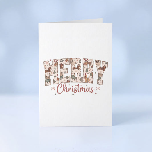 Kerstkaart Merry Christmas met hondenletters, A6 dubbel gevouwen