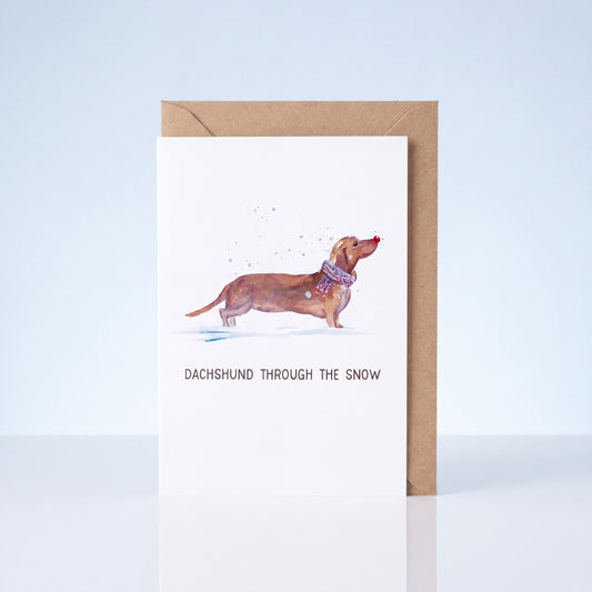 Kerstkaart teckel Dachshund Through the Snow, A6 voor teckelliefhebbers