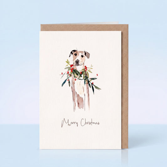 Kerstkaart hond met kerstverlichting Merry Christmas, A6 dubbel gevouwen
