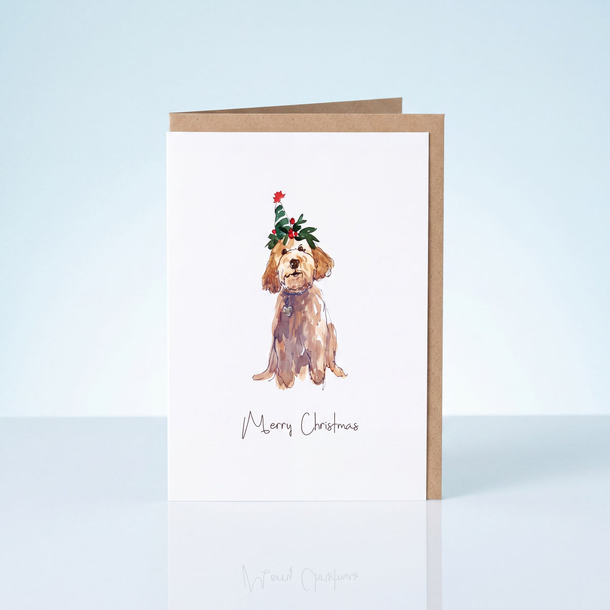 Kerstkaart doodle met kerstmuts Merry Christmas, A6 dubbel gevouwen