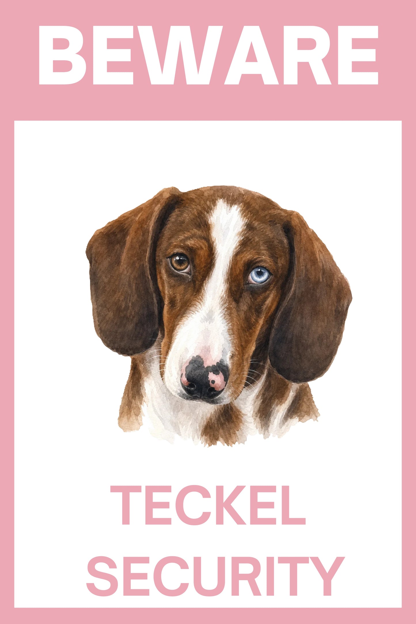 Waakbord piebald teckel choco - bordkleur roze