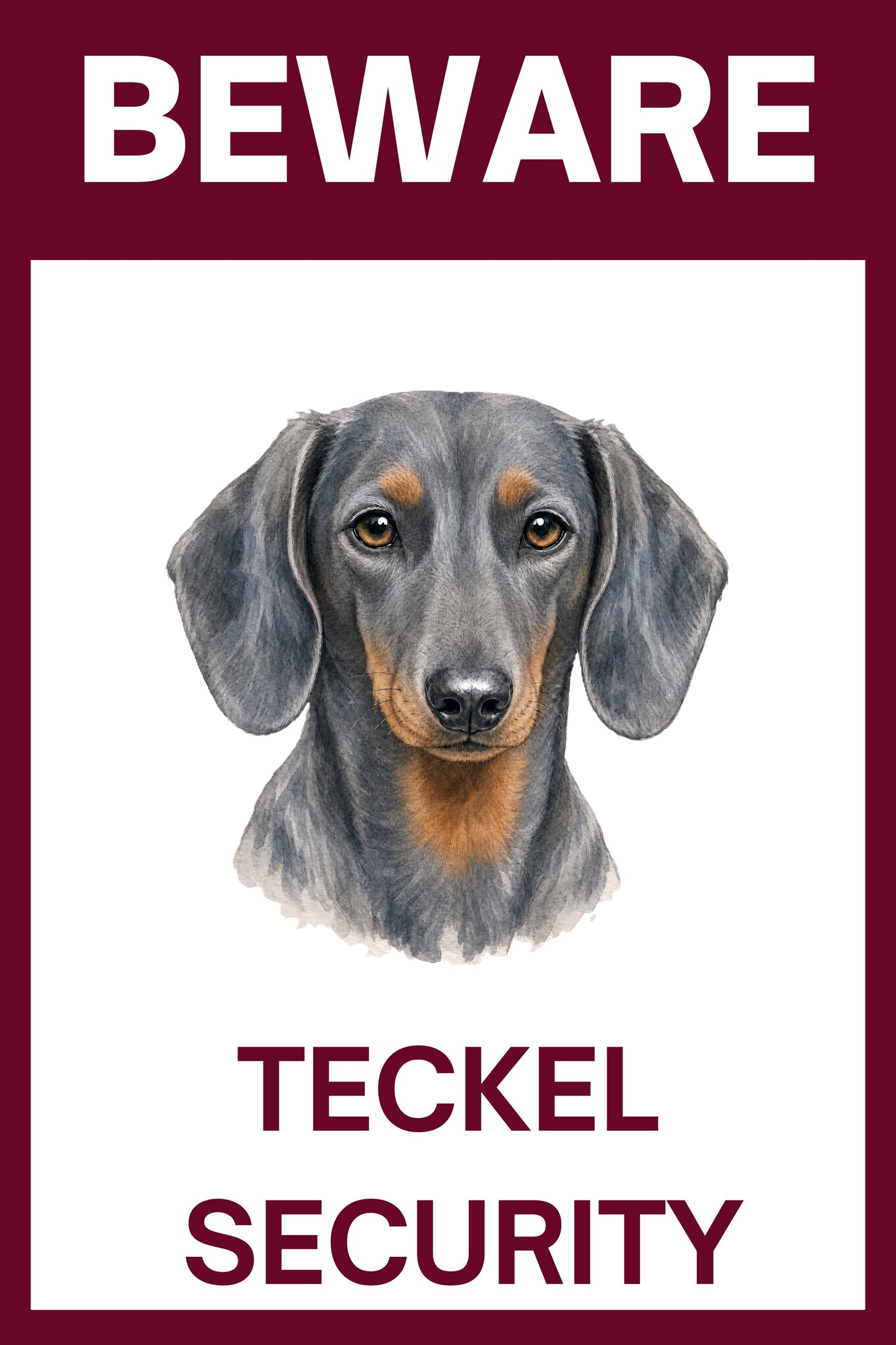 Waakbord teckel korthaar blue en tan - bordkleur bordeaux
