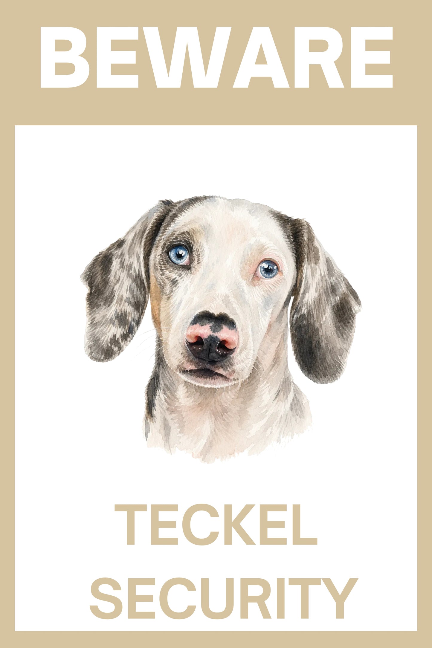 Waakbord witte dapple teckel - bordkleur beige