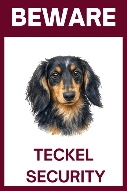 Waakbord teckel langhaar black en tan - bordkleur bordeaux