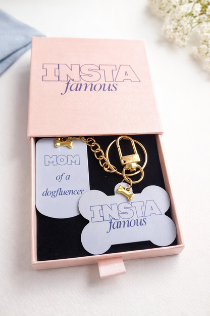 Dogtag en keychain voor dogmom en hond dogfluencer en instafamous