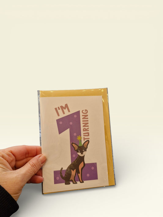 Wenskaart 'I'm turning 1' - verjaardag hond