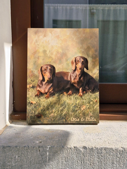 Gepersonaliseerde UV-print op hout 30x40cm – soft painted portrait stijl – 2