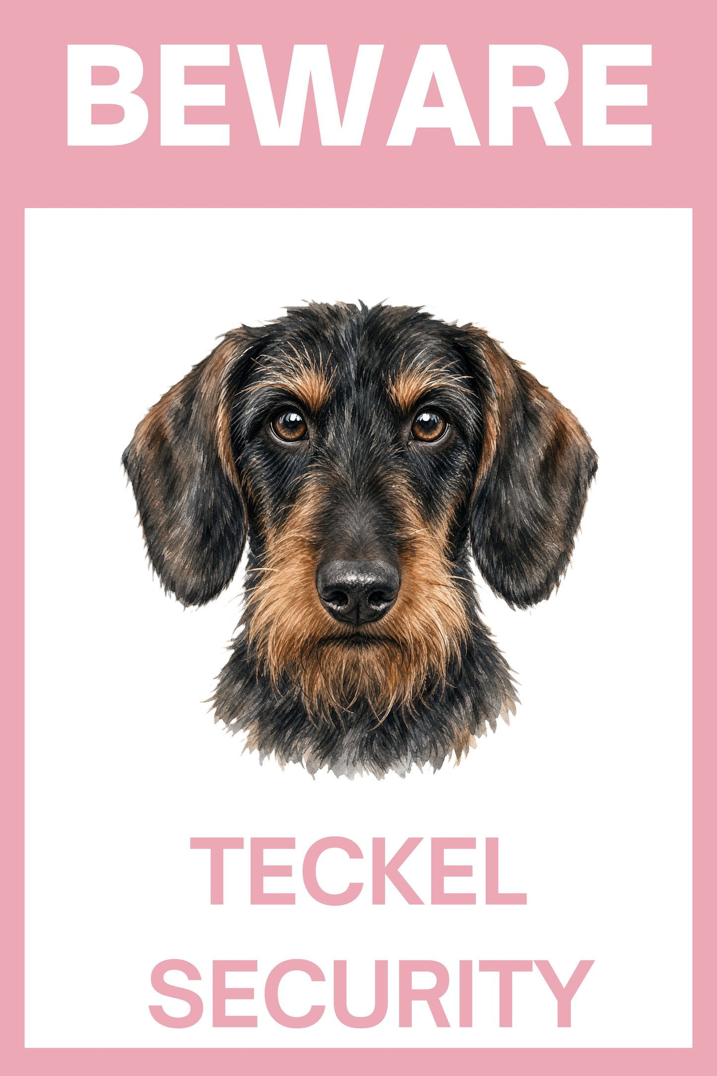Waakbord teckel ruwhaar black en tan - bordkleur roze