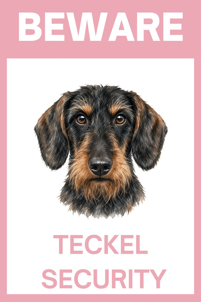 Waakbord teckel ruwhaar black en tan - bordkleur roze