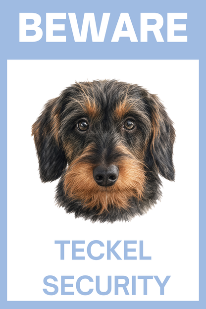 Metalen Bordje Warning: Teckel Security | Aluminium 20×30 cm | Grappig Cadeau Teckelliefhebber