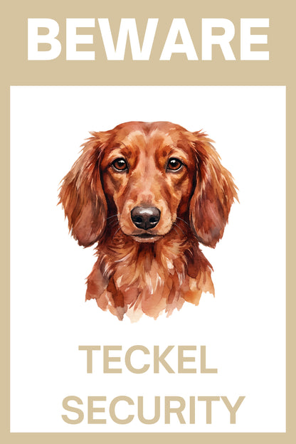 Waakbord teckel langhaar rood - bordkleur beige