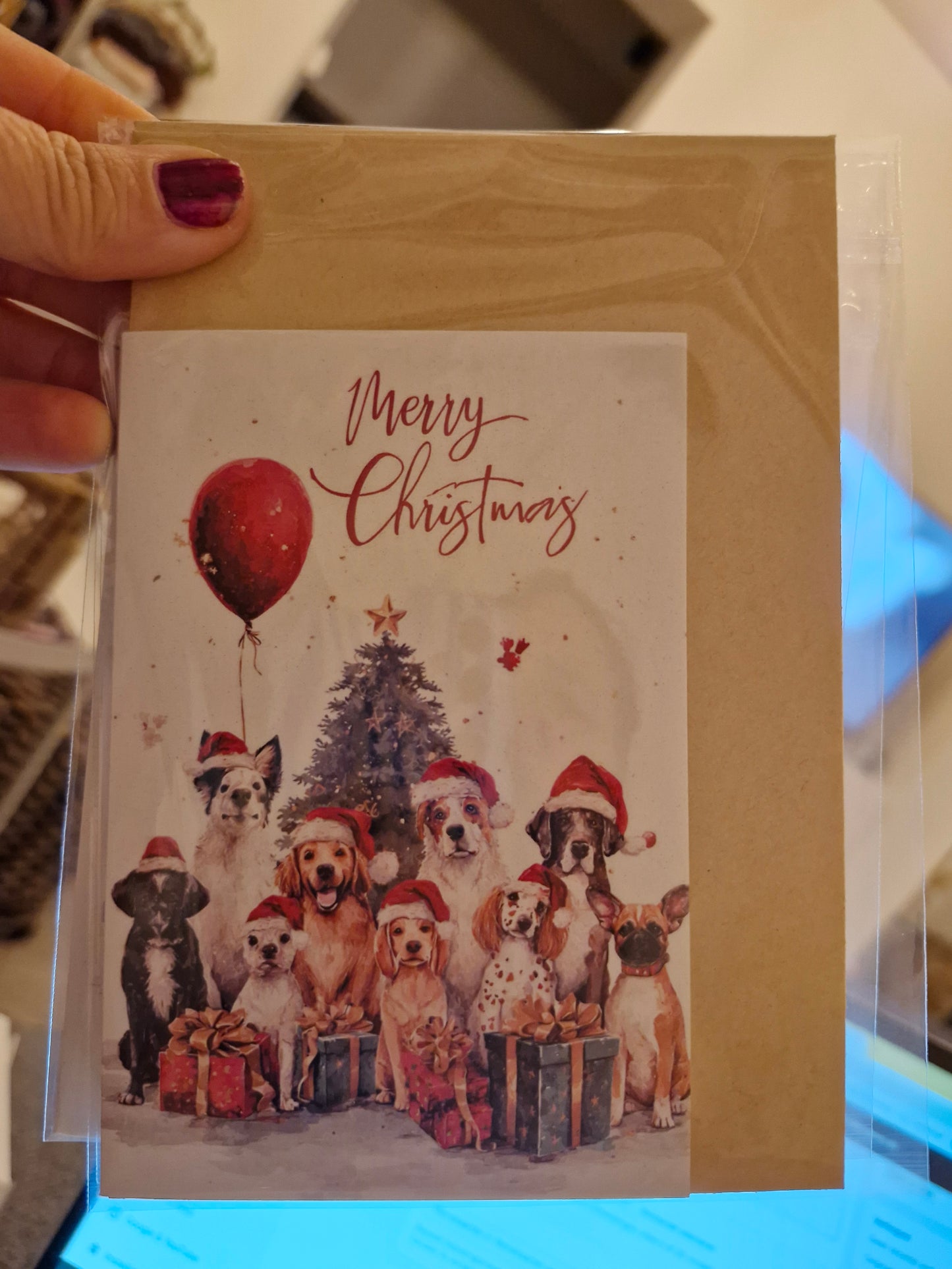 wenskaart merry christmas 9 verschillende honden
